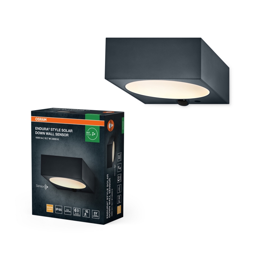 Osram - Aplique solar de pared LED regulable con sensor ENDURA STYLE LED/10,7W/4,2V 2000 mAh IP65 antracita