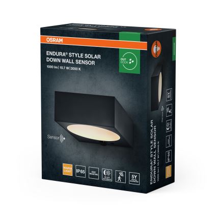 Osram - Aplique solar de pared LED regulable con sensor ENDURA STYLE LED/10,7W/4,2V 2000 mAh IP65 antracita