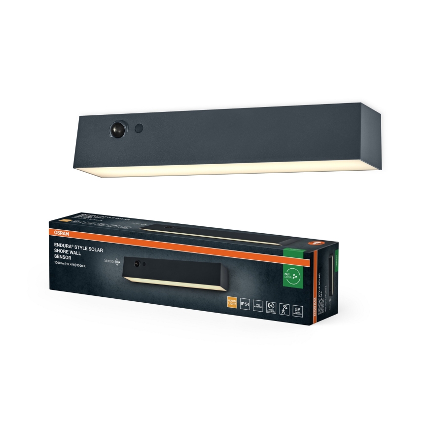 Osram - Aplique solar de pared LED con sensor ENDURA STYLE LED/12,4W/4,2V 2000 mAh IP54 antracita