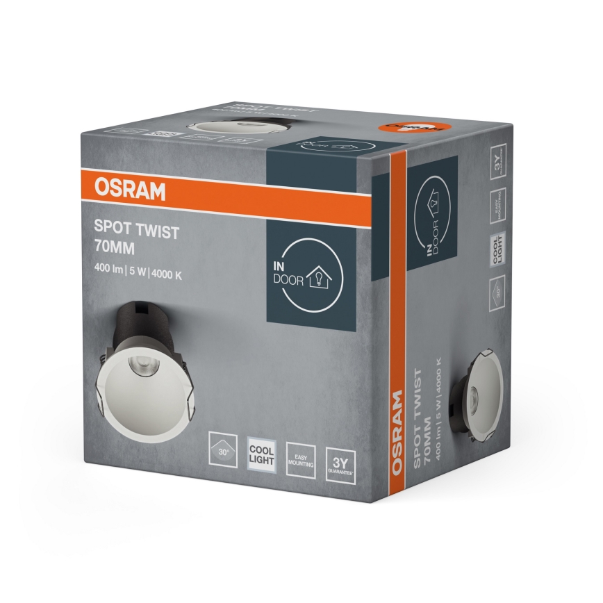 Osram - Downlight empotrable LED SPOT TWIST, 5W, 230V, 4000K, Ø 7 cm, blanco