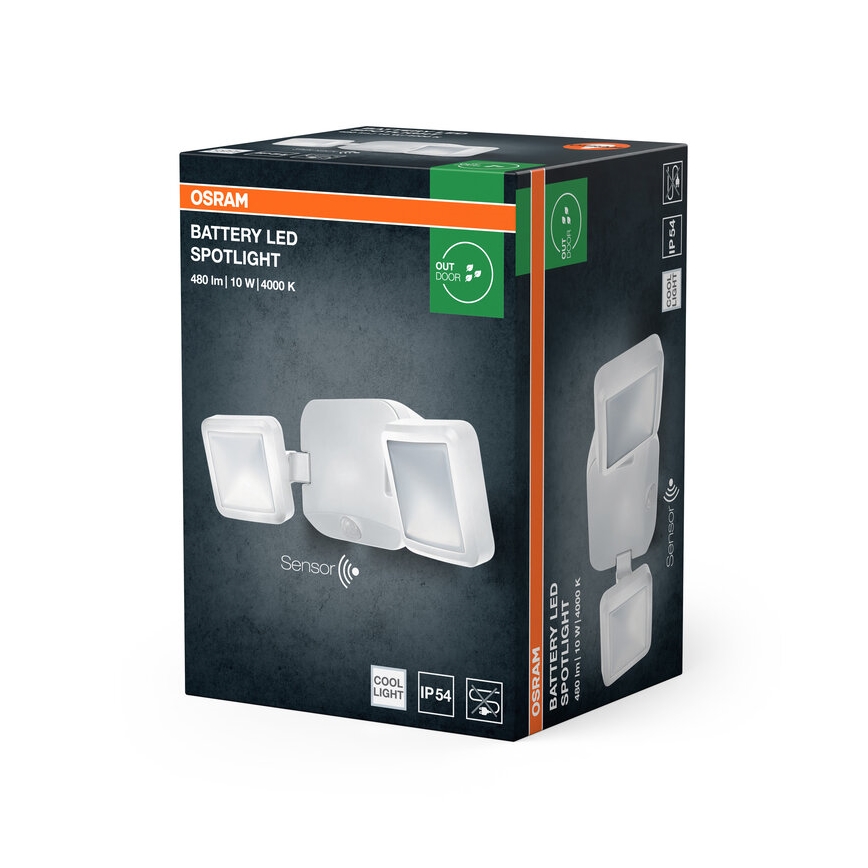 Osram - Foco LED de pared para exterior con sensor BATTERY 2xLED/5W/4xD IP54
