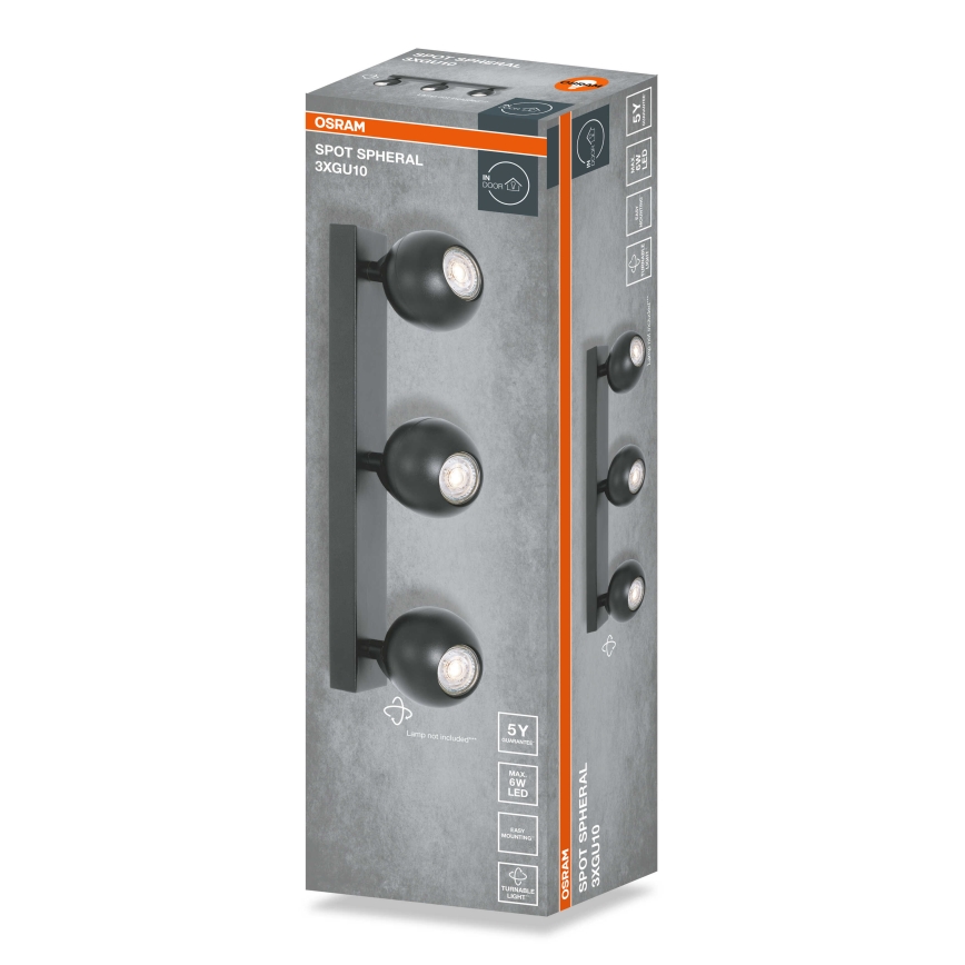 Osram - Foco orientable SPOT SPHERAL 3xGU10/6W/230V negro