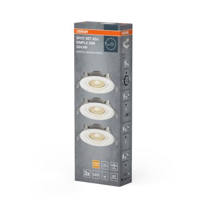 Osram - Set de 3 focos empotrables LED regulables SPOT LED/4,9W/230V 2700K Ø 8,7 cm blanco