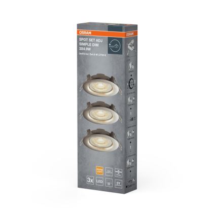Osram - Juego de 3 luminarias empotradas LED regulables LED/4,9W/230V