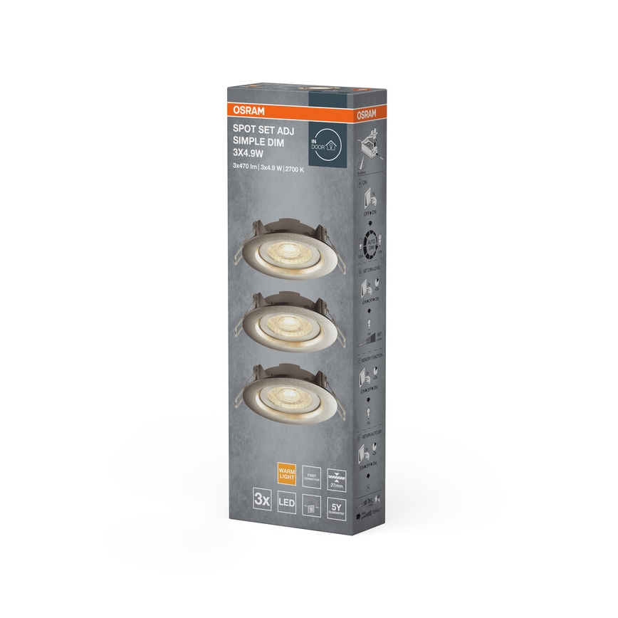 Osram - Juego de 3 luminarias empotradas LED regulables LED/4,9W/230V