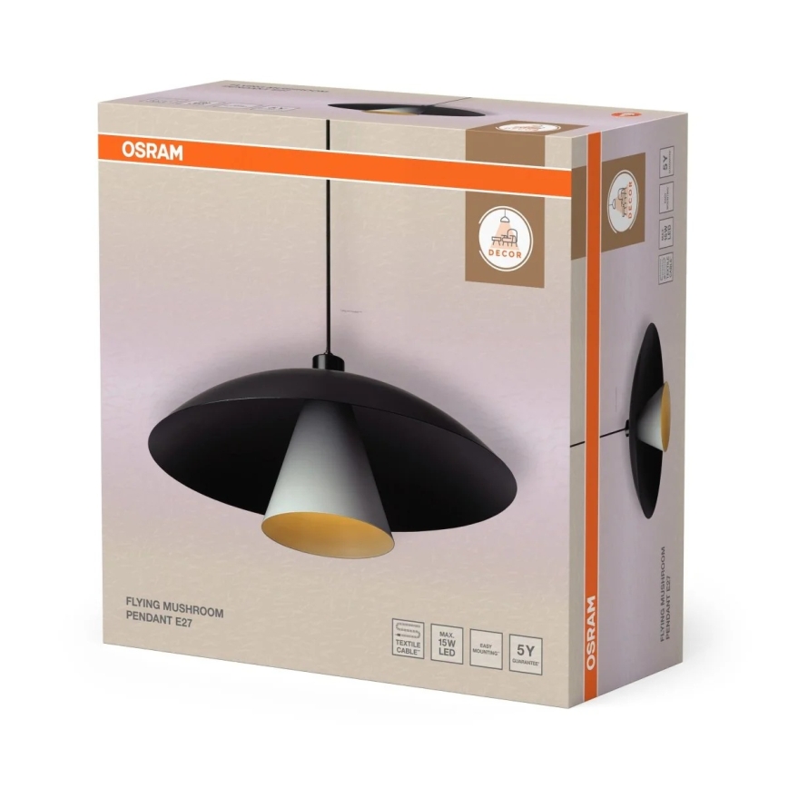 Osram - Lámpara colgante con cable DECOR FLYING MUSHROOM 1xE27/25W/230V Ø 50 cm negra