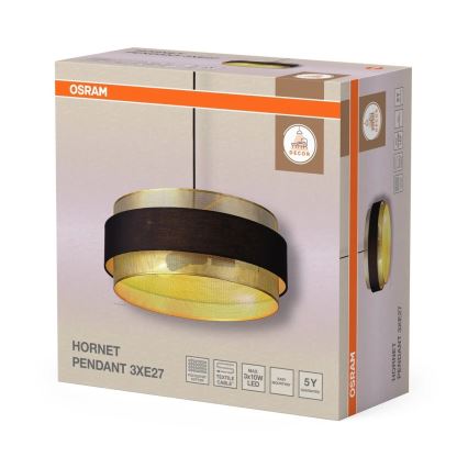 Osram - Lámpara colgante con cable DECOR HORNET, 3 x E27, 10 W, 230 V, Ø 50 cm, negro/dorado
