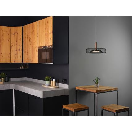 Osram - Lámpara colgante con cable DECOR MESH LED/18,5W/230V Ø 40 cm negro/madera de caucho