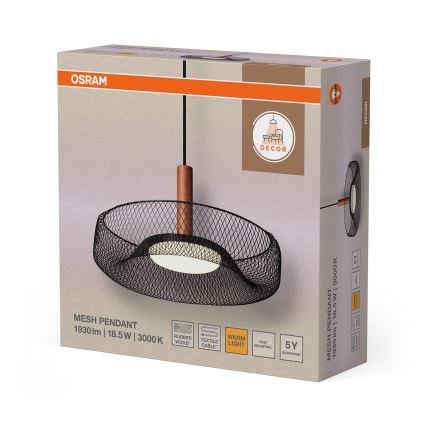 Osram - Lámpara colgante con cable DECOR MESH LED/18,5W/230V Ø 40 cm negro/madera de caucho