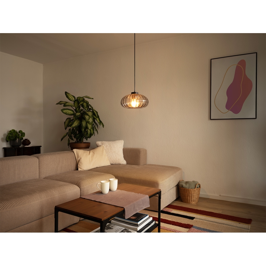 Osram - Lámpara colgante con cable DECOR SMOKE 1xE27/12W/230V, diámetro 28 cm, negro/gris ahumado