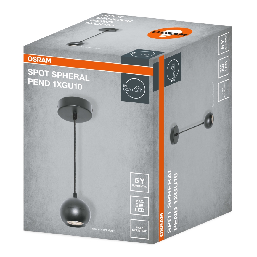 Osram - Lámpara colgante con cable SPOT SPHERAL 1xGU10/6W/230V negra