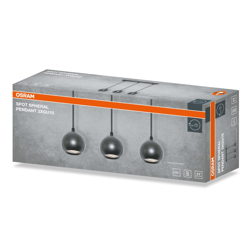 Osram - Lámpara colgante con cable SPOT SPHERAL 3xGU10/6W/230V negra