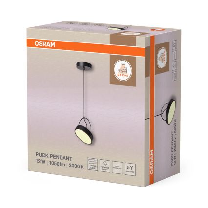 Osram - Lámpara colgante en cable DECOR PUCK LED/12W/230V CRI 90 negra