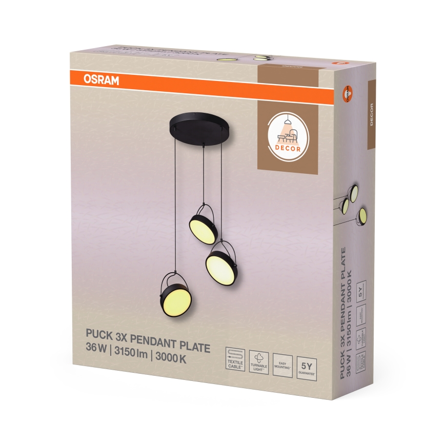 Osram - Lámpara colgante LED con cable DECOR PUCK 3xLED/12W/230V CRI 90 negra
