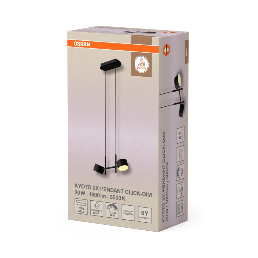 Osram - Lámpara colgante LED regulable con cable DECOR KYOTO 2xLED/10W/230V CRI 90 negra