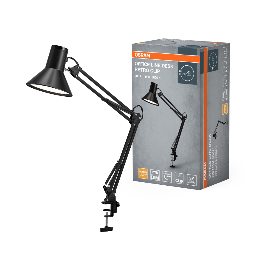 Osram - Lámpara de escritorio LED regulable con pinza OFFICE LINE LED/9W/230V 3000K negra