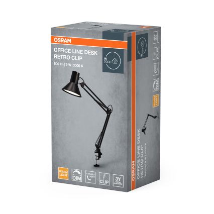 Osram - Lámpara de escritorio LED regulable con pinza OFFICE LINE LED/9W/230V 3000K negra