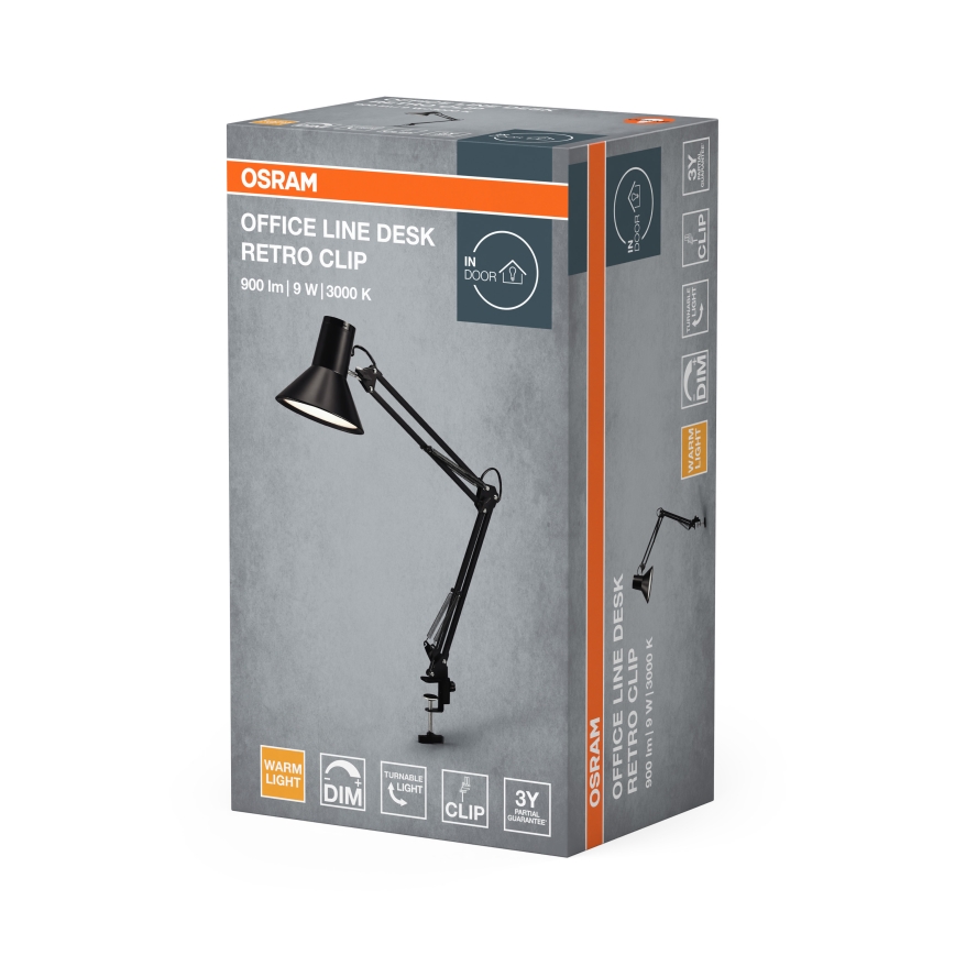 Osram - Lámpara de escritorio LED regulable con pinza OFFICE LINE LED/9W/230V 3000K negra