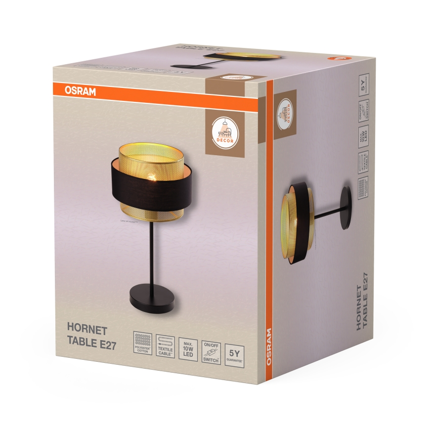 Osram - Lámpara de mesa DECOR HORNET 1xE27/10W/230V negra/dorada