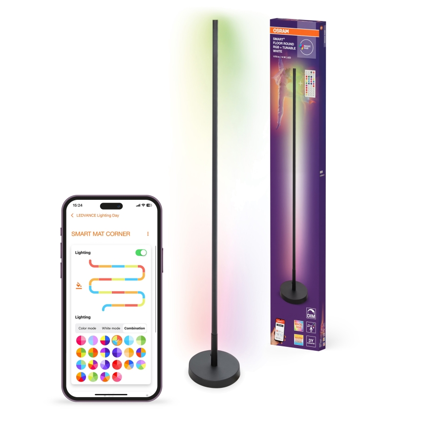 Osram - Lámpara de pie LED RGBW regulable SMART+ FLOOR LED/14W/230V 2700-6500K Wi-Fi negra + mando a distancia