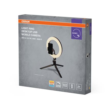 Osram - Lámpara de mesa LED regulable con trípode y soporte para vlogging LED/5,5W/USB 3000-6500K 210 mAh