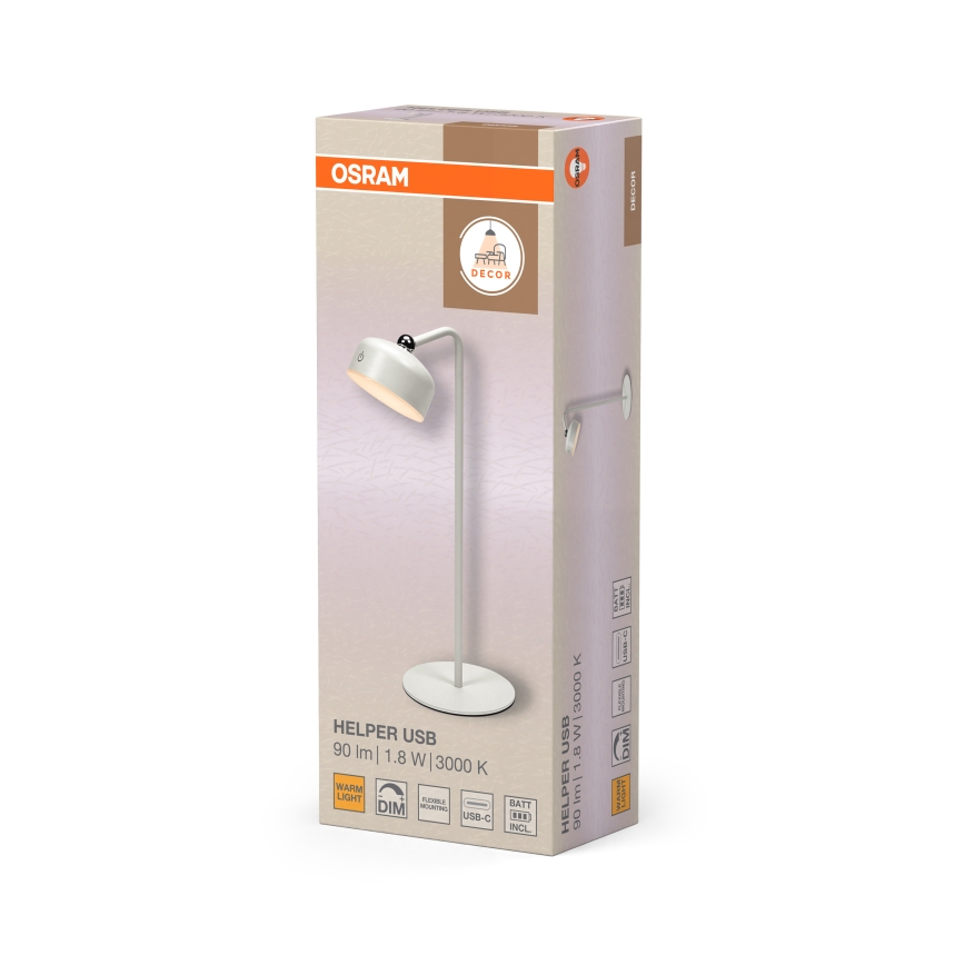 Osram - Lámpara de sobremesa recargable LED regulable 3 en 1 DECOR HELPER LED/1,8W/5V blanca