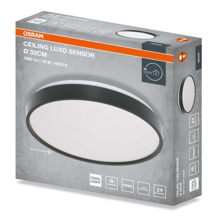 Osram - Luminaria de techo LED con sensor crepuscular CEILING LUXO LED/18W/230V, diámetro 32 cm, negra