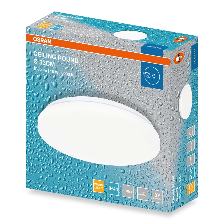 Osram - Plafón LED para baño CEILING ROUND LED/18W/230V 3000K Ø 33 cm IP44 blanco