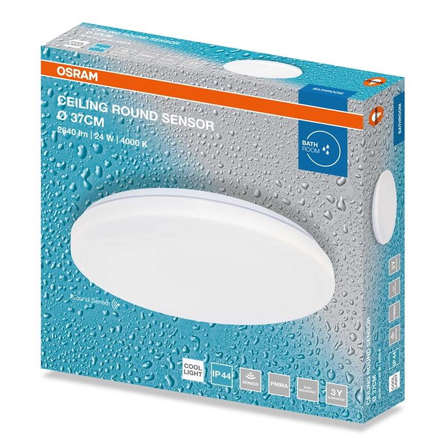 Osram - plafón LED de techo para baño con sensor crepuscular CEILING ROUND LED/24W/230V 4000K Ø 37 cm IP44 blanco
