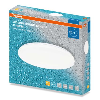 Osram - Plafón LED de techo para baño con sensor crepuscular CEILING ROUND LED/36W/230V 3000K diámetro 48 cm IP44 blanco