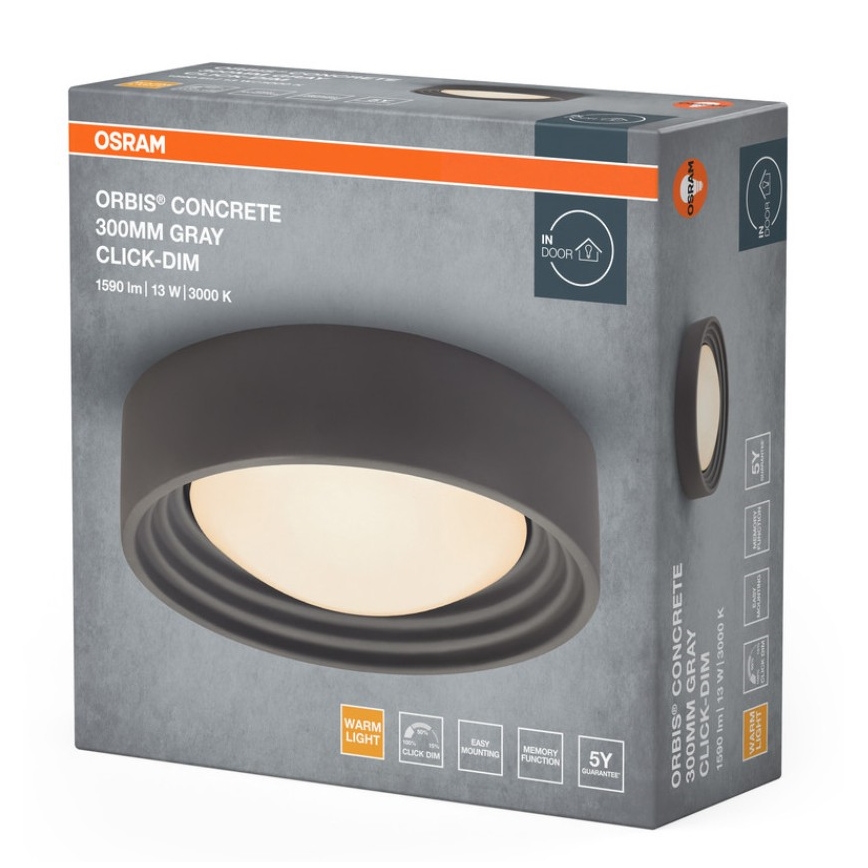 Osram - Luminaria de techo LED regulable ORBIS CONCRETE LED/13W/230V Ø 30 cm gris/hormigón
