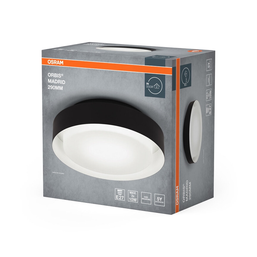 Osram - Lámpara de techo ORBIS MADRID 2xE27/10W/230V, diámetro 29 cm, negro