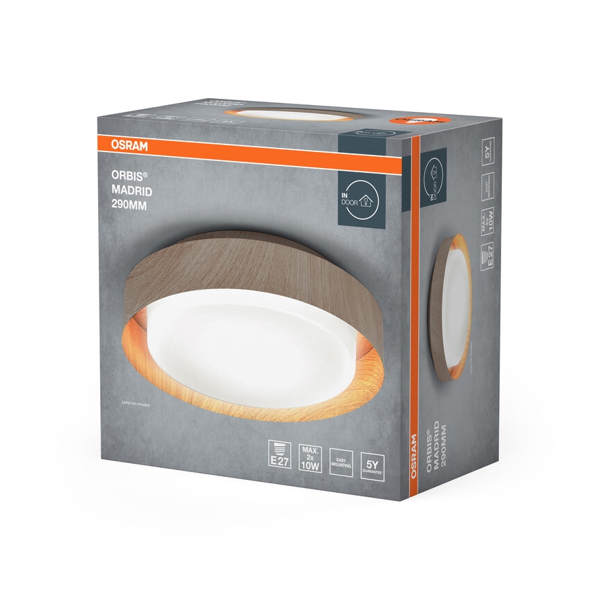 Osram - Lámpara de techo ORBIS MADRID 2xE27/10W/230V Ø 29 cm acabado en madera