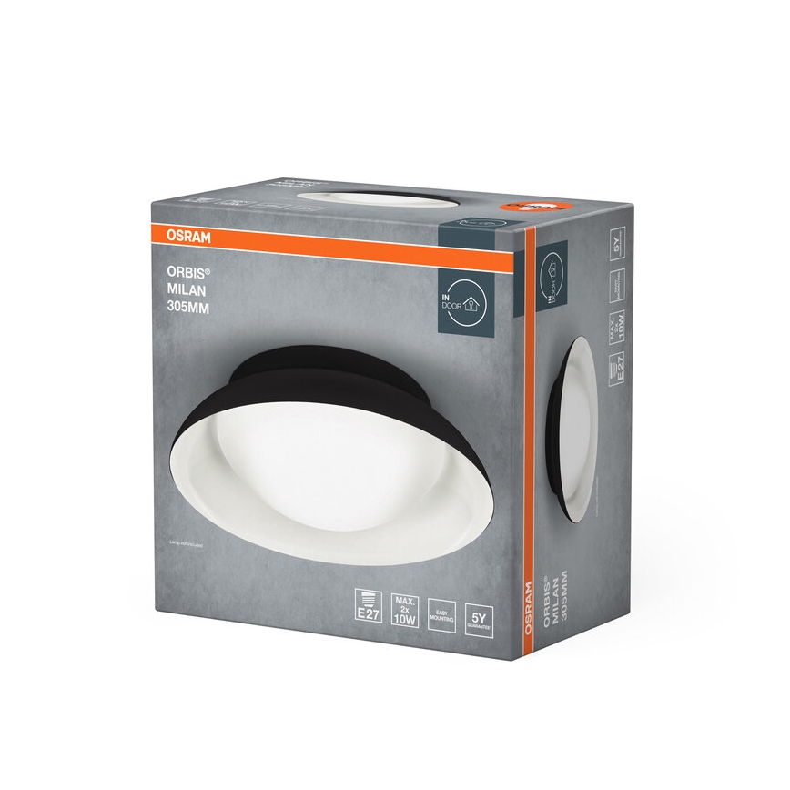 Osram - Lámpara de techo ORBIS MILAN 2xE27/10W/230V, diámetro 30,5 cm, negra