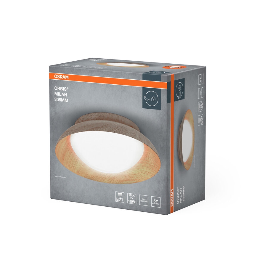 Osram - Lámpara de techo ORBIS MILAN 2xE27/10W/230V Ø 30,5 cm acabado en madera