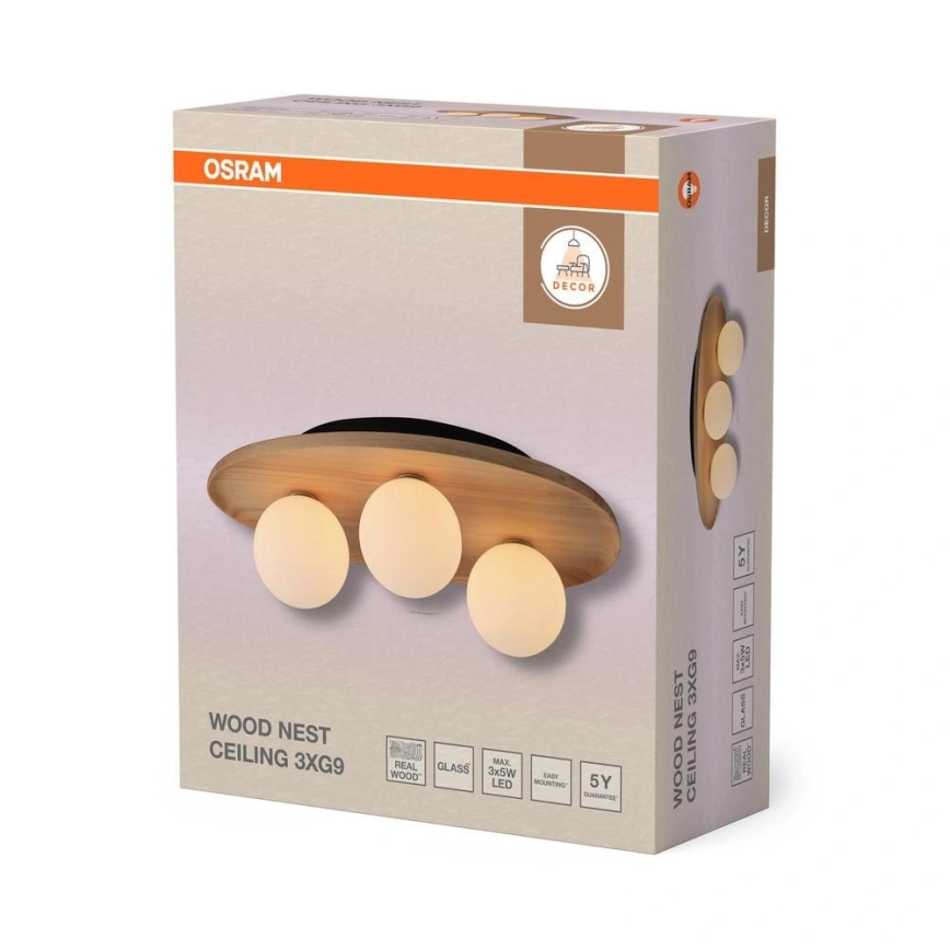 Osram - Lámpara de techo WOOD NEST 3xG9/5W/230V en madera de caucho