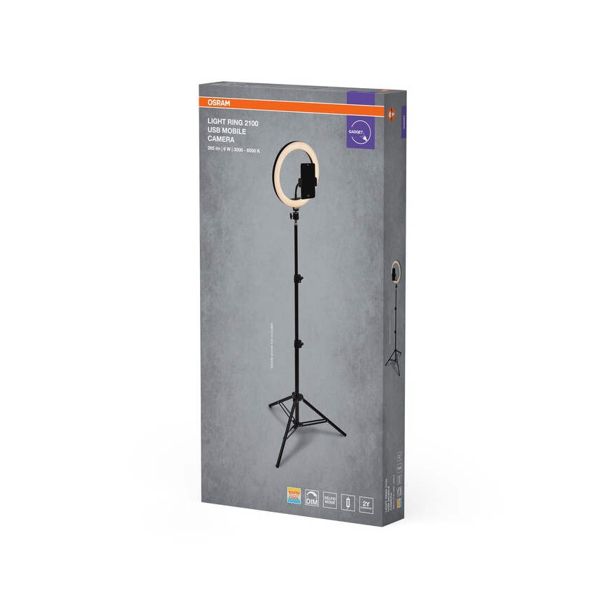 Osram - Lámpara LED regulable con trípode y soporte para vlogs LED/6W/USB 210 mAh