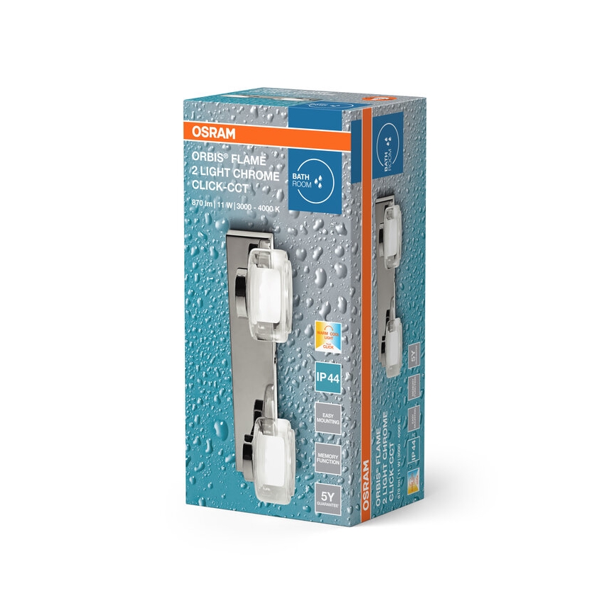 Osram - Aplique LED de pared para baño ORBIS FLAME 2xLED/5,5W/230V 3000/4000K IP44 cromado brillante