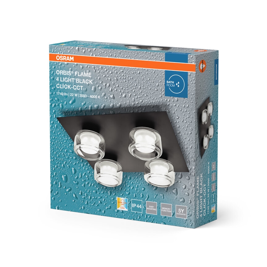 Osram - Lámpara LED de techo para baño ORBIS FLAME 4xLED/5,5W/230V 3000/4000K IP44 negro