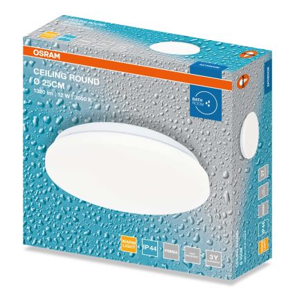 Osram - Plafón LED para baño CEILING ROUND, 12W/230V, 3000K, Ø 26 cm, IP44, blanco