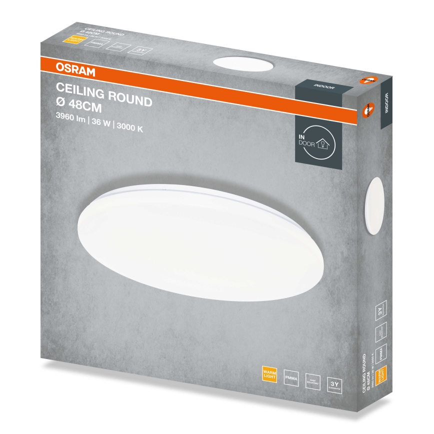 Osram - Luminaria de techo CEILING ROUND LED, 36W/230V, 3000K, Ø 48 cm, blanca