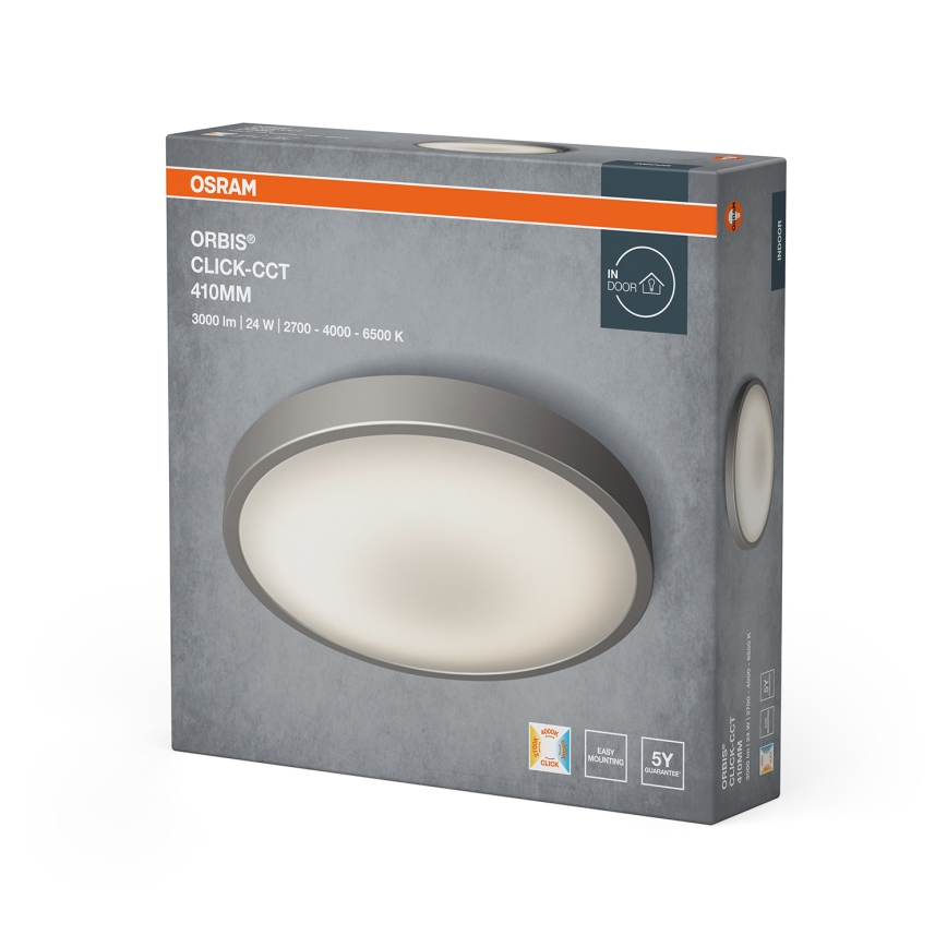 Osram - Luminaria de techo LED ORBIS, 24W, 230V, 2700/4000/6500K, Ø 41 cm, cromo mate