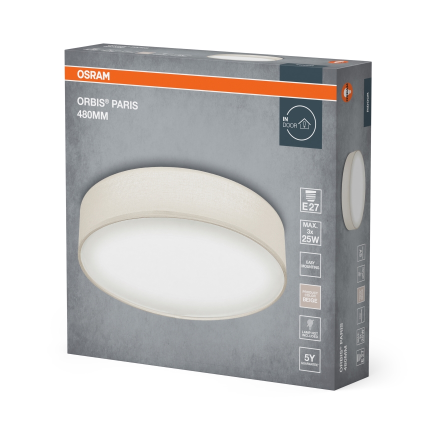 Osram - Luminaria de techo ORBIS PARIS 3xE27/25W/230V, diámetro 48 cm, color crema