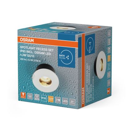 Osram - Foco empotrable LED para baño SPOT 1xGU10/4,3W/230V 2700 K IRC 90, diámetro 8,5 cm, IP65, blanco