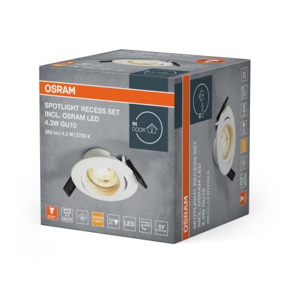 Osram - Luminaria empotrada LED SPOT 1xGU10/4,3W/230V 2700K CRI 90 blanca