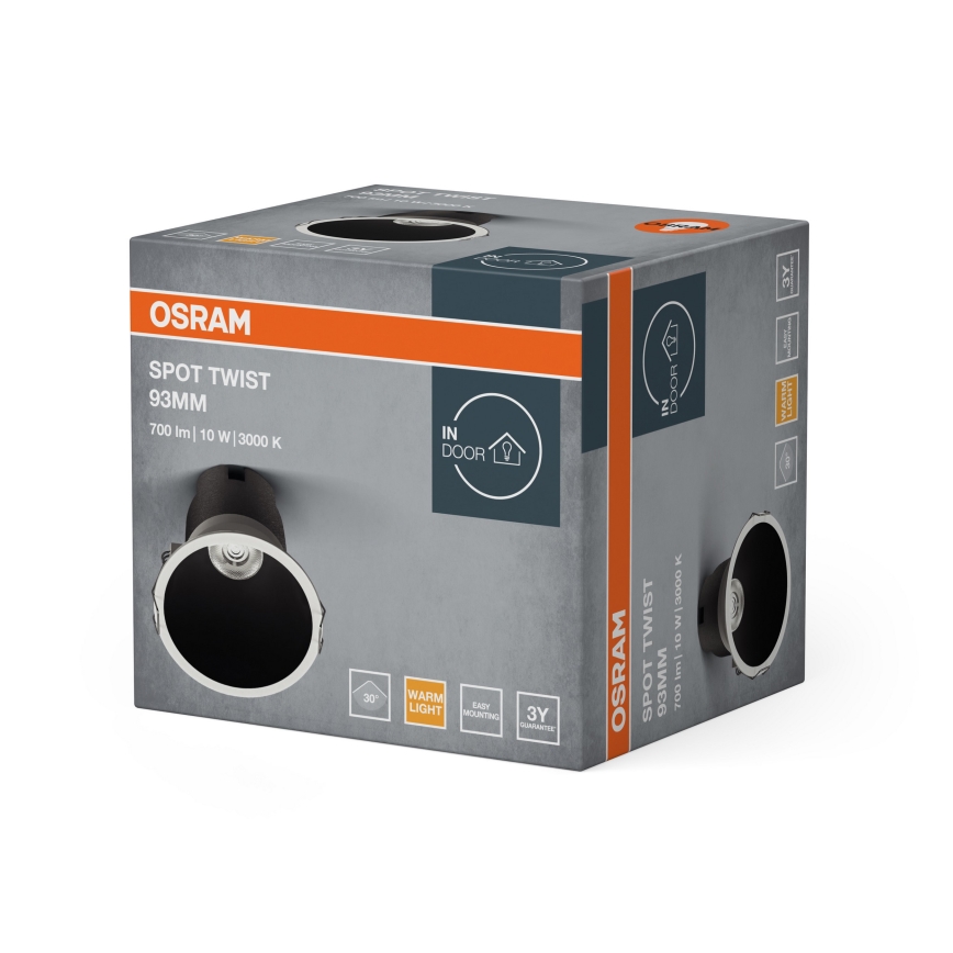 Osram - Foco empotrable LED SPOT TWIST 10 W / 230 V, 3000 K, Ø 9,3 cm, blanco/negro