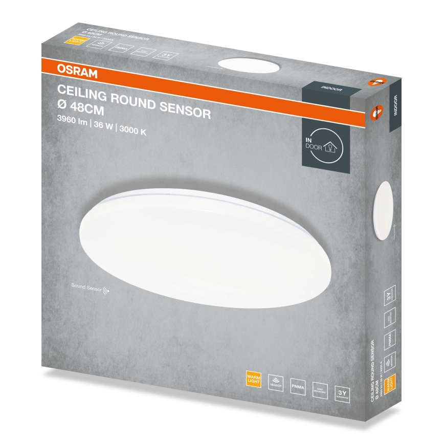 Osram - Plafón LED de techo con sensor crepuscular, redondo/36W/230V 3000K Ø 48 cm blanco