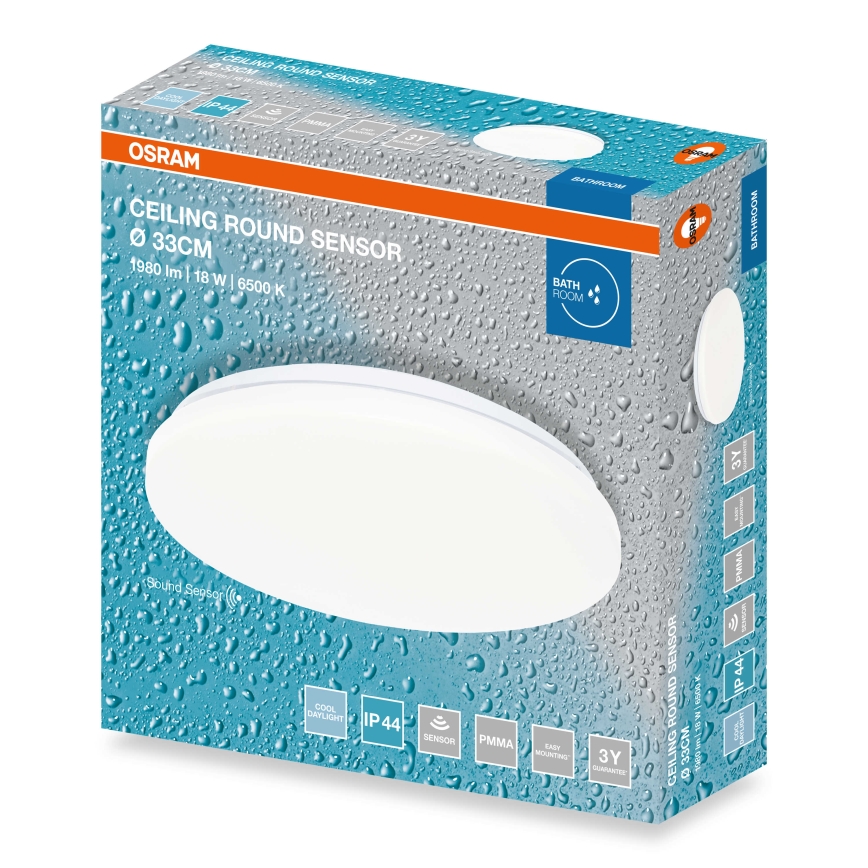 Osram - Luminaria LED de techo para baño con sensor de crepúsculo CEILING ROUND LED/18W/230V 6500K Ø 33 cm IP44 blanco