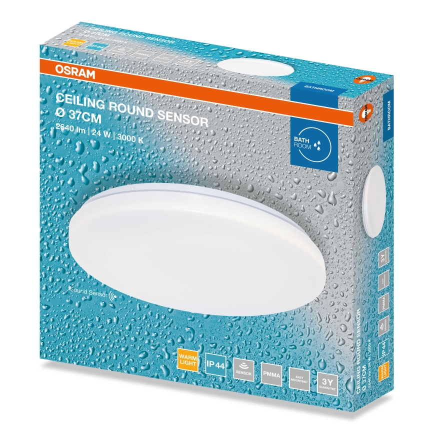 Osram - Luminaria LED de techo para baño con sensor crepuscular CEILING ROUND LED/24W/230V 3000K Ø 37 cm IP44 blanca