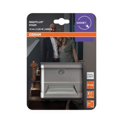 Osram - Aplique LED para escalera con sensor NIGHTLUX LED/0,25W/3xAAA IP54 plateado
